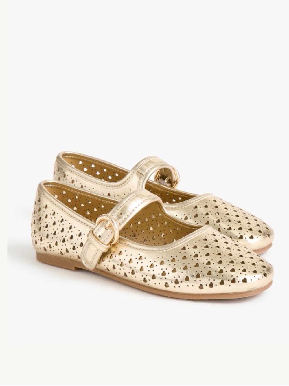 J. Crew Metallic Gold Heart-Perforated Mary Jane Flats